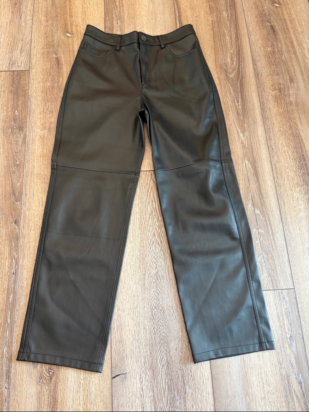 Women’s Black Straight-Leg Faux Leather Pants